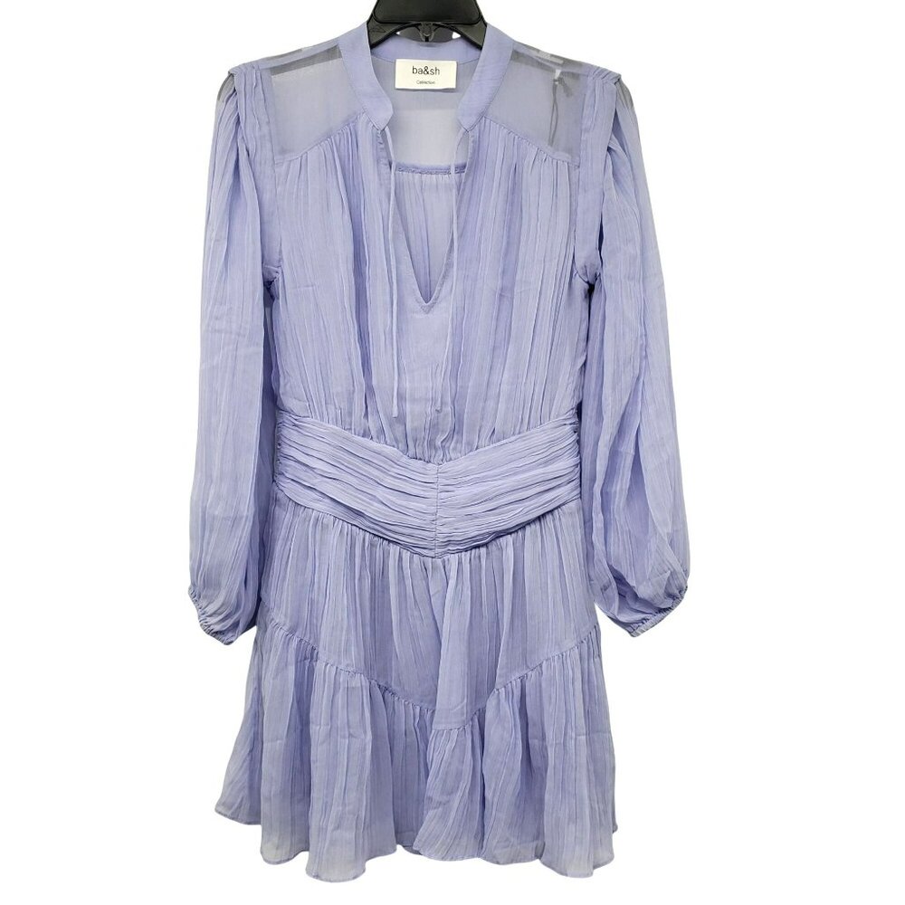 NEW Ba&sh Lilac Purple Easter Chiffon Elastic Waist Blouson Mini Dress Spring
